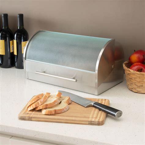 stainless steel bread box canisters|ENLOY Bread Box for Kitchen Counter, Stainless Steel Roll Top .